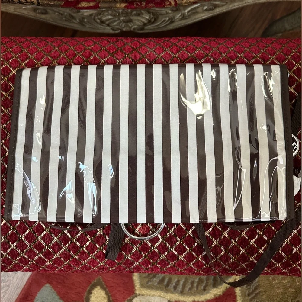 NWT Rare Henri Bendel Jewelry Roll in Iconic Brown/White Stripe Pattern